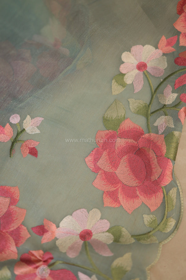 Carol- Ice Blue Embroidery Saree