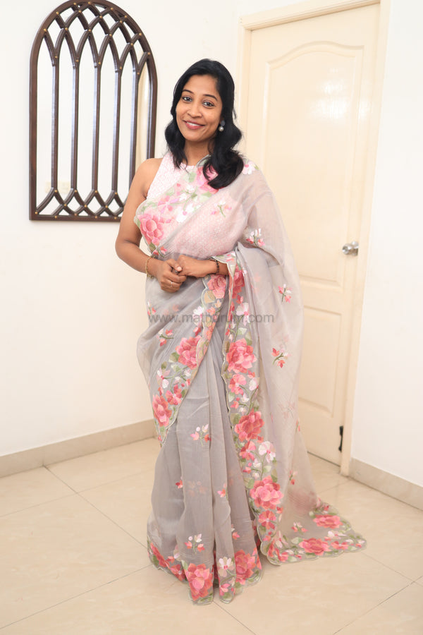 Carol- Pastel Grey Embroidery Saree