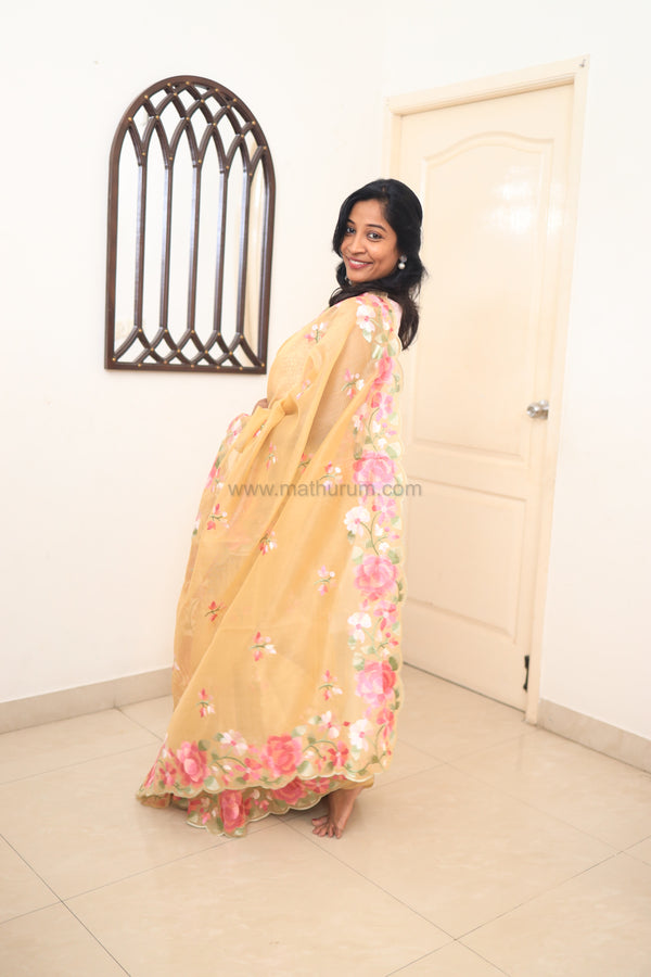 Carol- Butter Yellow Embroidery Saree