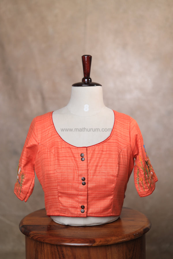 Orchids- Orange Embroidery Blouse (Elbow Sleeve)