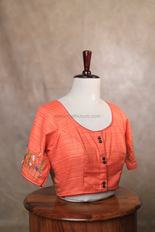 Orchids- Orange Embroidery Blouse (Elbow Sleeve)