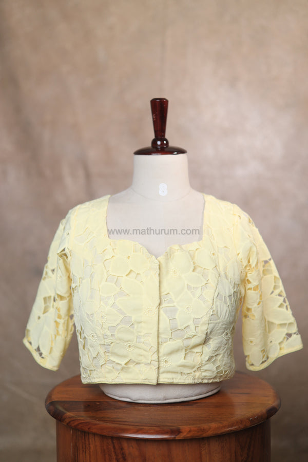 Rosette-Butter Yellow Blouse (Elbow Sleeve)