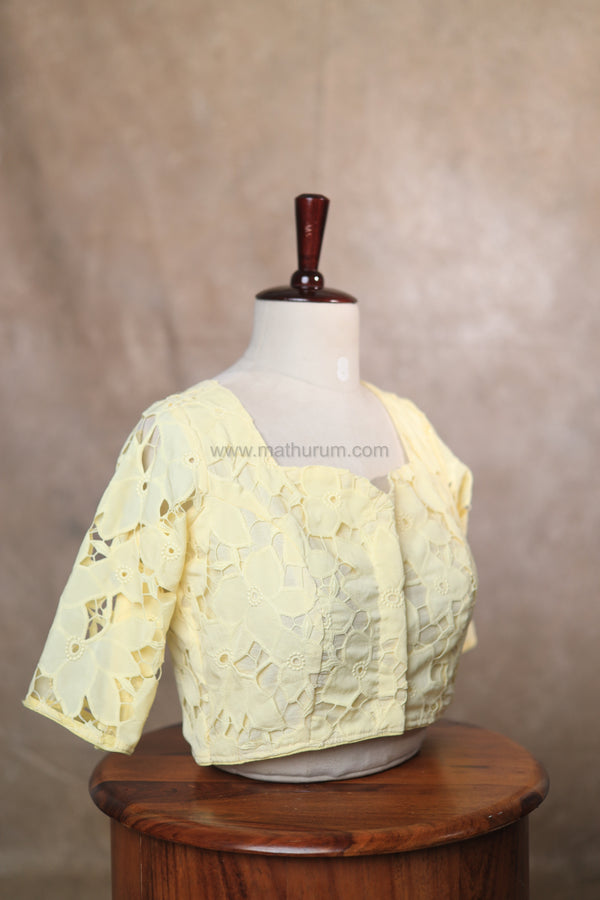 Rosette-Butter Yellow Blouse (Elbow Sleeve)
