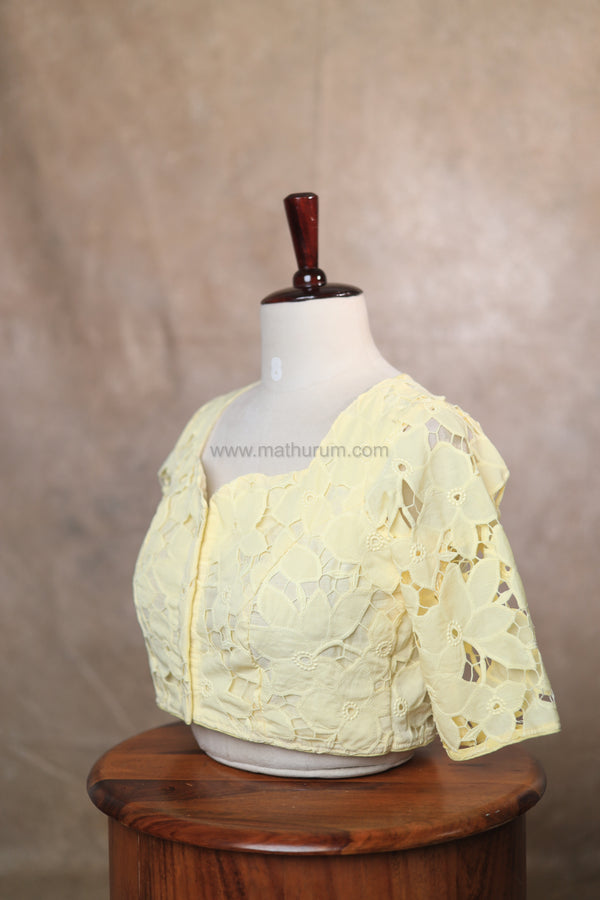 Rosette-Butter Yellow Blouse (Elbow Sleeve)