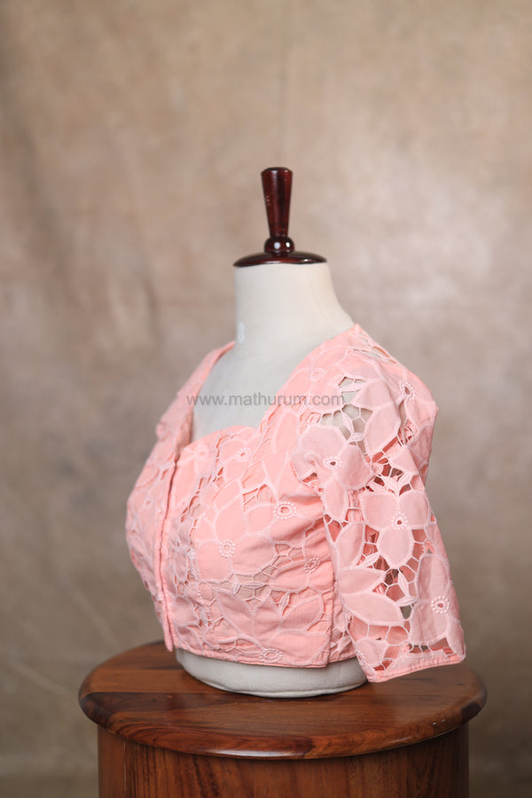 Rosette-Peach Blouse (Elbow Sleeve)