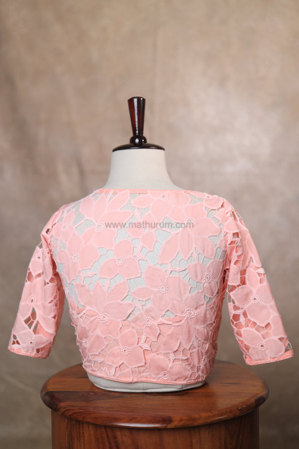 Rosette-Peach Blouse (Elbow Sleeve)