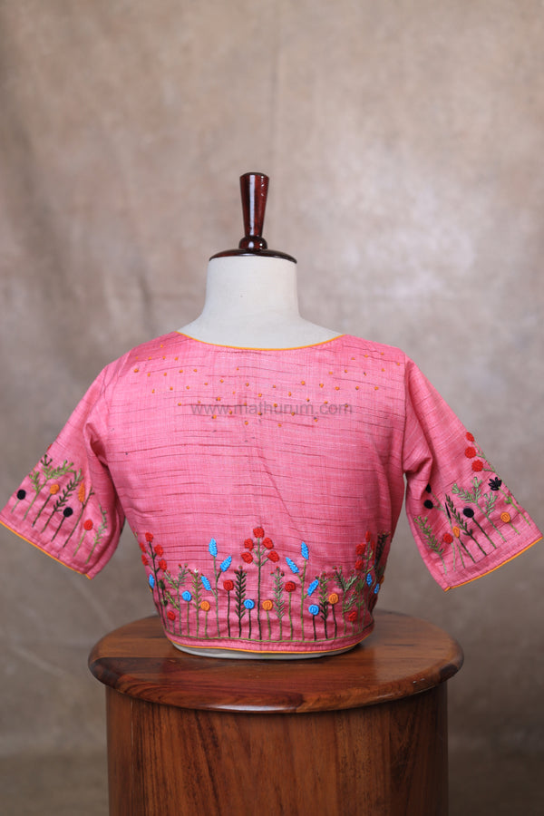 Orchids- Pink Embroidery Blouse (Elbow Sleeve)