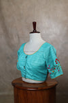 Orchids- Blue&Green Blouse Embroidery (Elbow Sleeve)
