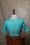 Orchids- Blue&Green Blouse Embroidery (Elbow Sleeve)