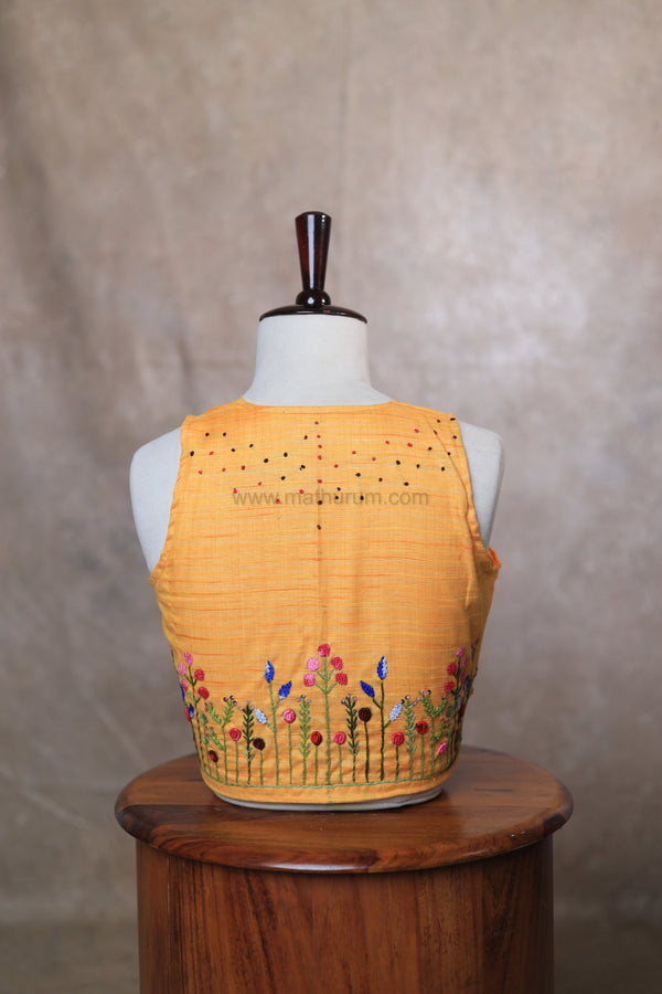 Orchids- Yellow Embroidery Blouse (Sleeveless)