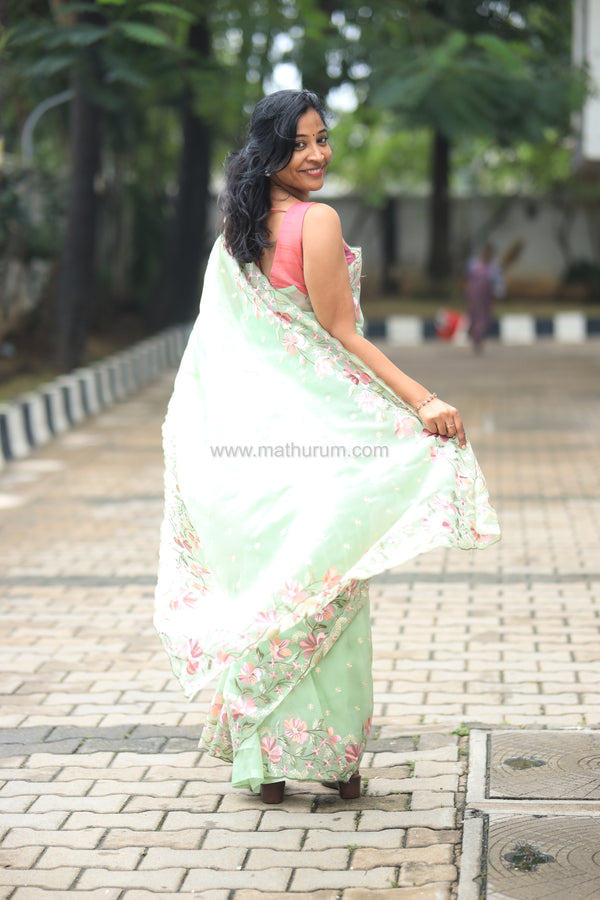 Pearl-Pastel GreenEmbroidery Saree