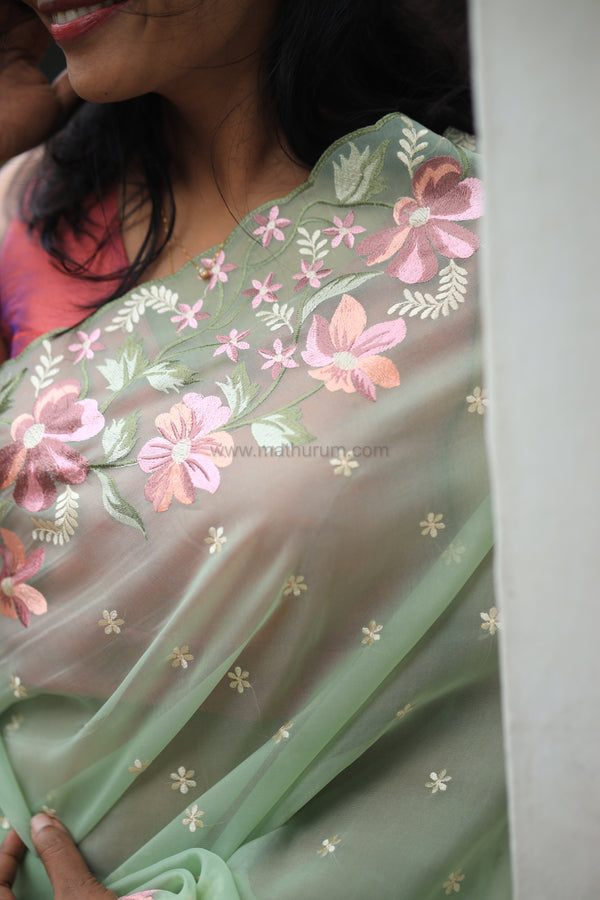 Pearl-Pastel GreenEmbroidery Saree