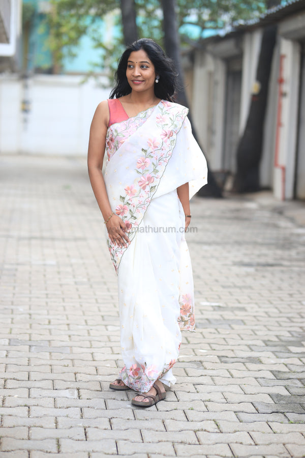 Pearl- Off White Embroidery Saree