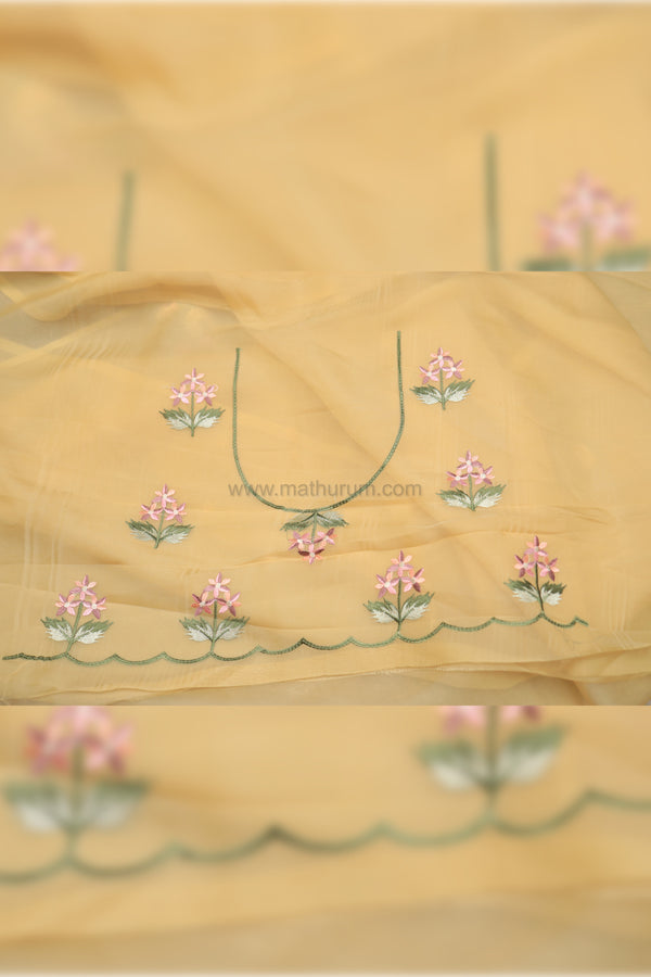 Pearl- Butter Yellow Embroidery Saree