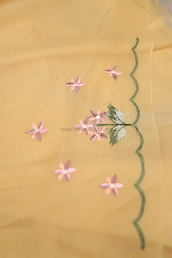 Pearl- Butter Yellow Embroidery Saree