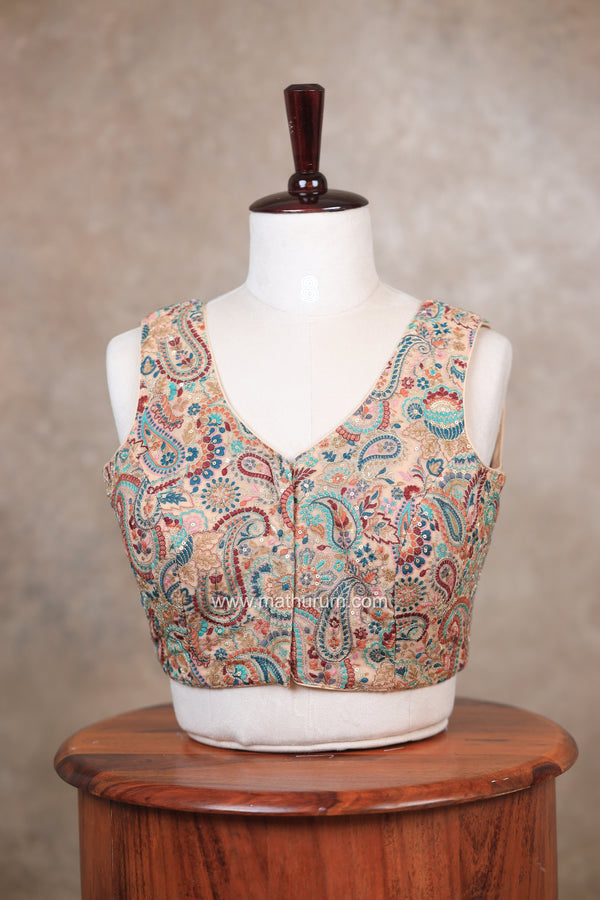 Zehra- Cream Blouse (Attachable Sleeves)