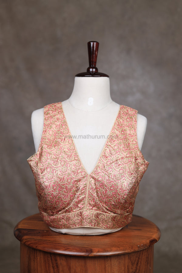 Vaidhegi- Beige/Pink Blouse (Attachable Sleeves)