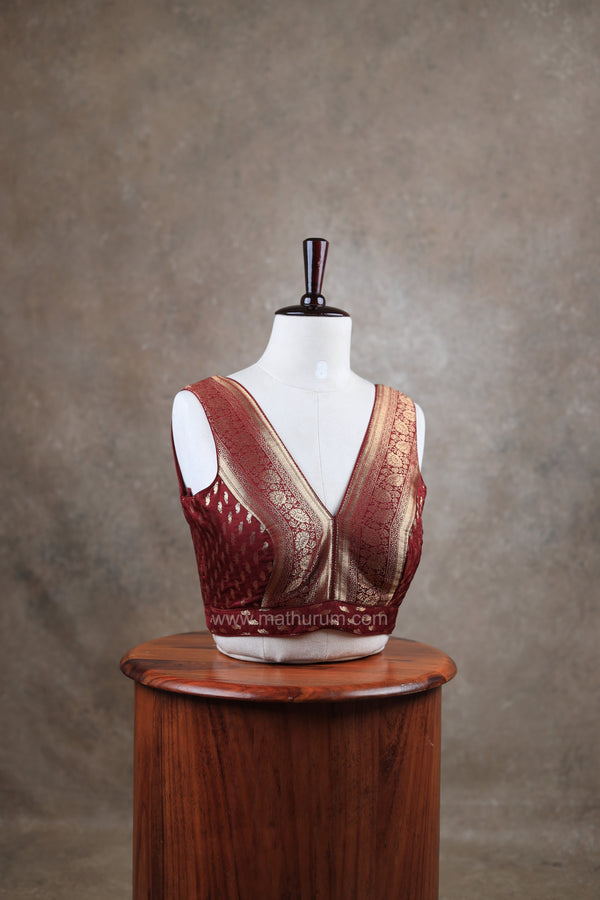 Kundhavai - Dark Maroon Blouse (Attachable Sleeves)