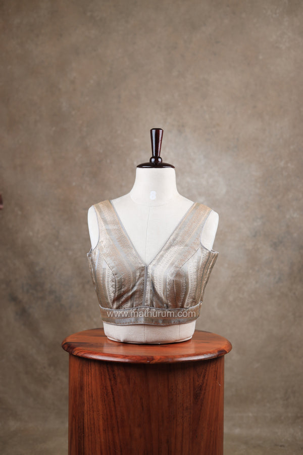 Megalai- Pastel Grey Blouse (Attachable Sleeves)