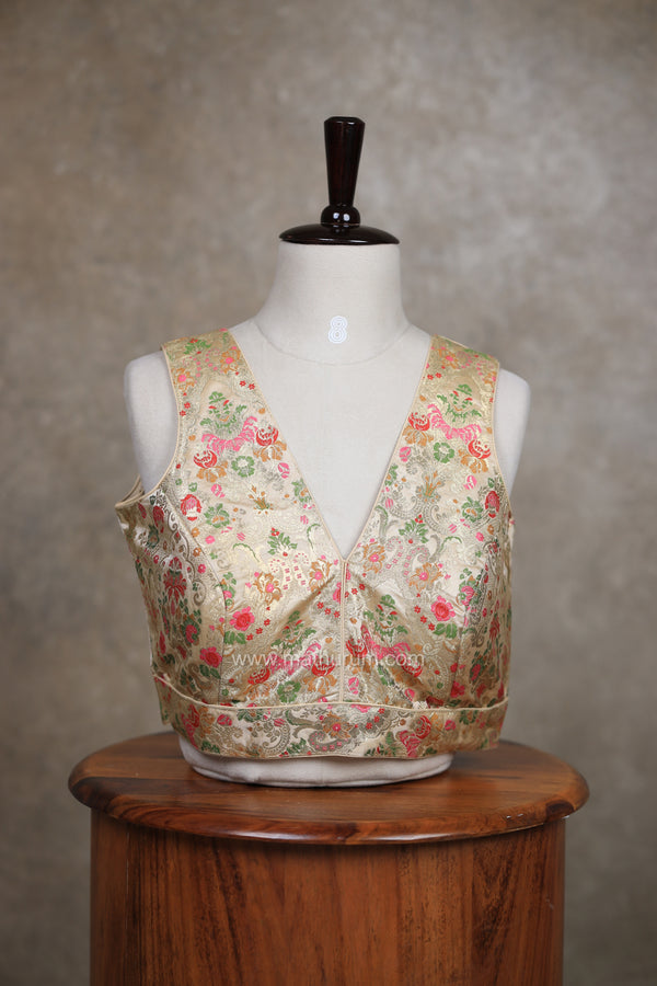 Veena- Gold Blouse (Attachable Sleeves)