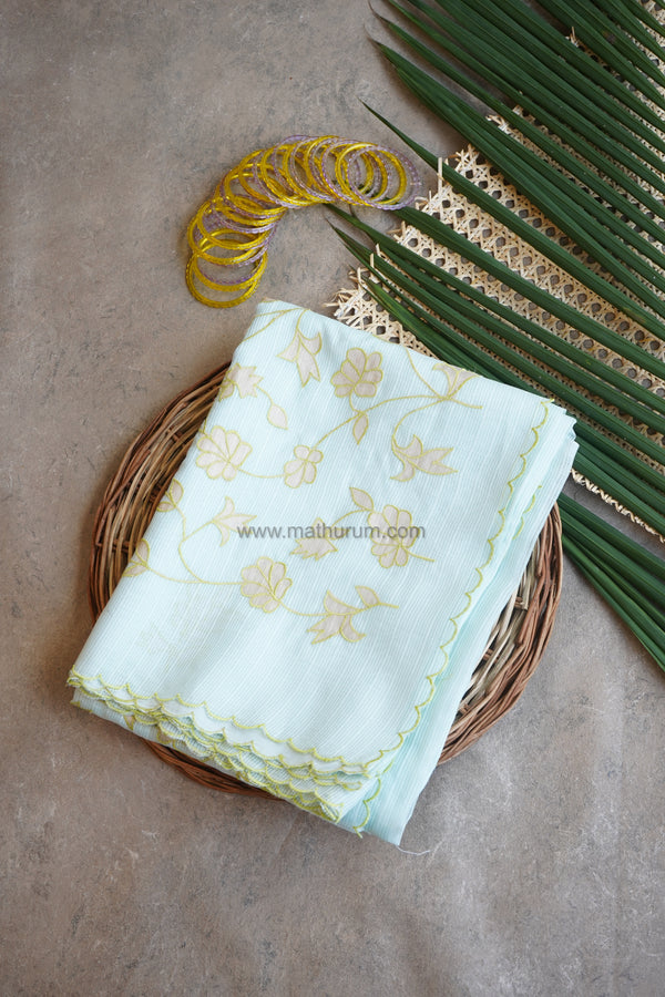 Nyra (Kota Checks Cotton) Ice Blue Saree