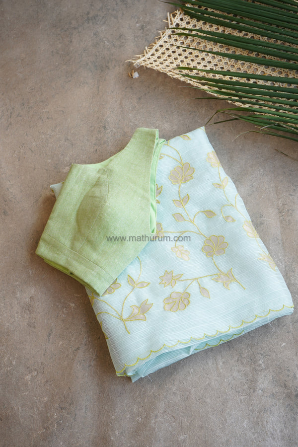 Nyra (Kota Checks Cotton) Ice Blue Saree