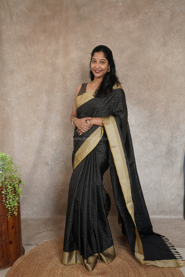 Maya Semi-Silk Gold Checks Saree