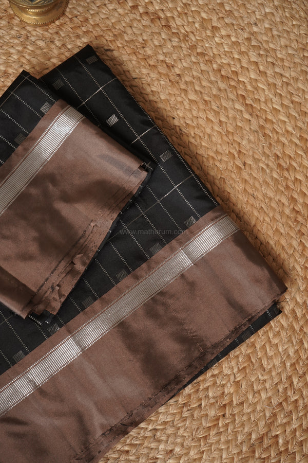 Maya Black Semi-Silk - Silver Checks Saree