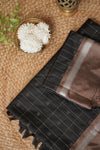 Maya Black Semi-Silk - Silver Checks Saree
