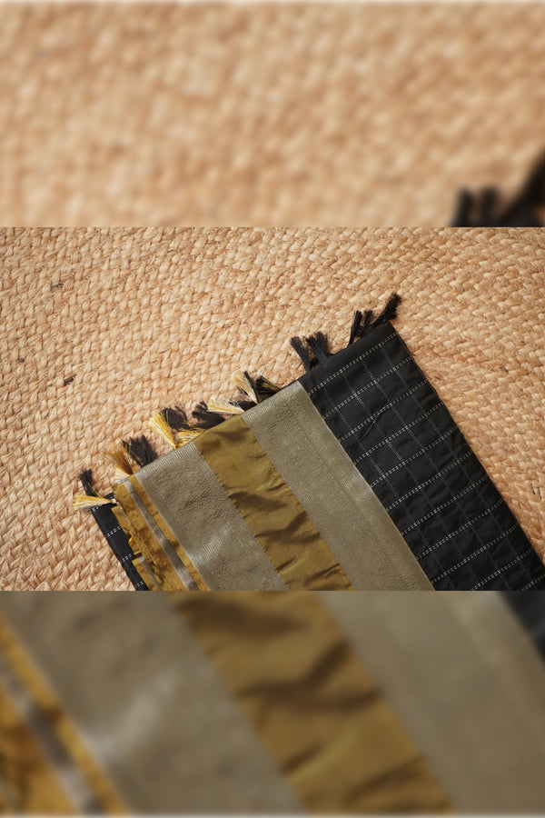 Maya Semi-Silk Silver Checks Double Border Saree