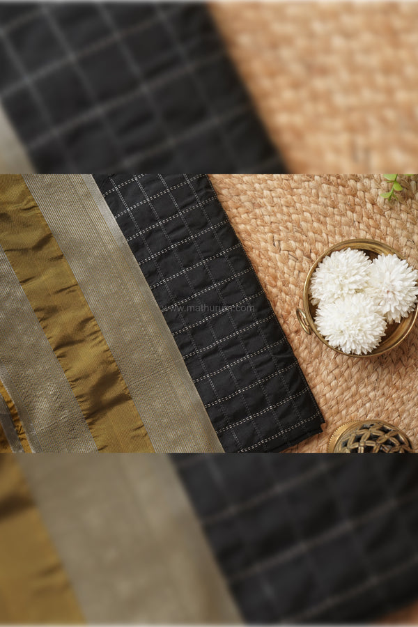 Maya Semi-Silk Silver Checks Double Border Saree