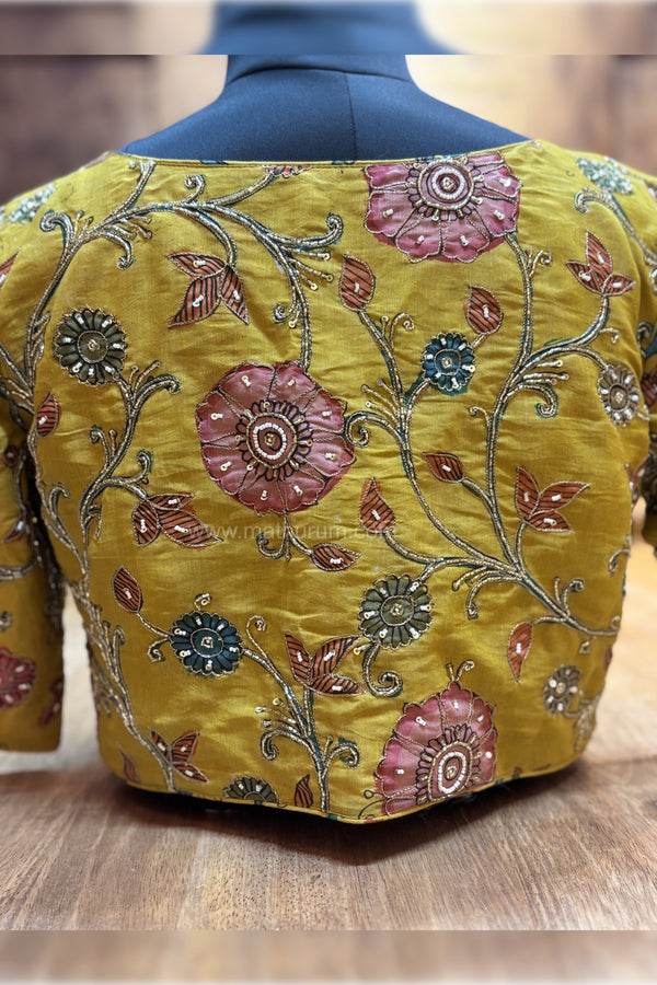 Meher- Mustard Penkalamkari Zardosi Blouse