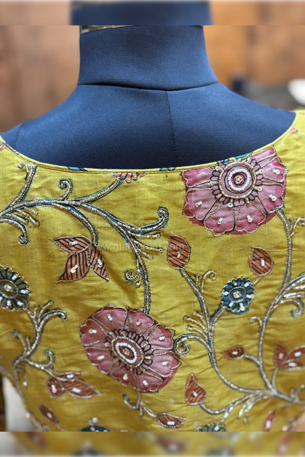 Meher- Mustard Penkalamkari Zardosi Blouse