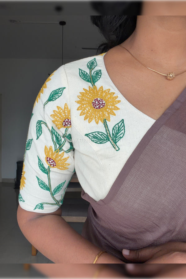 Golden Blooms- Off-White Blouse