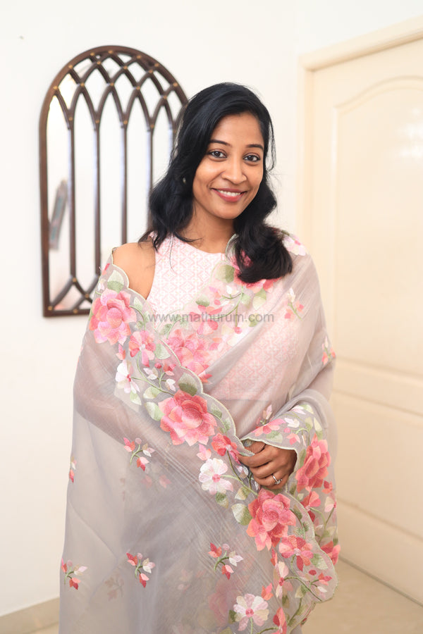 Carol- Pastel Grey Embroidery Saree