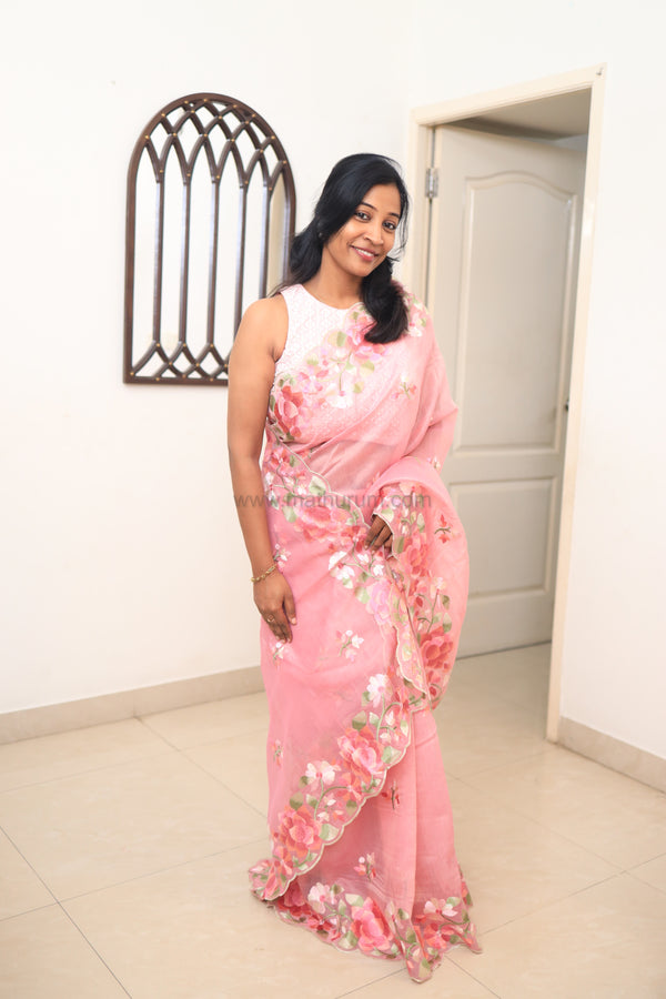 Carol- Pastel Pink Embroidery Saree