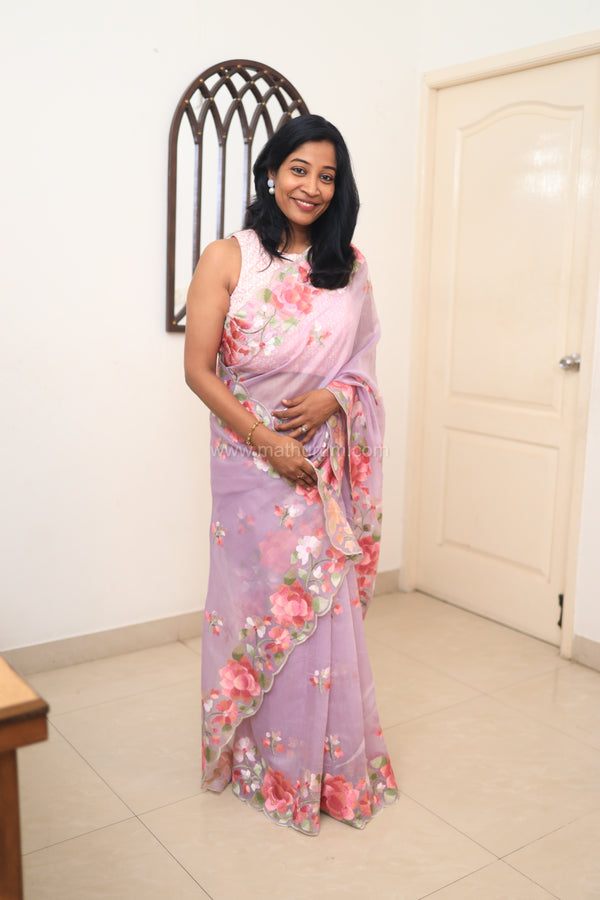Carol- Lilac Embroidery Saree