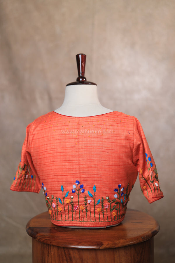 Orchids- Orange Embroidery Blouse (Elbow Sleeve)