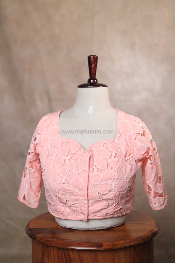 Rosette-Peach Blouse (Elbow Sleeve)