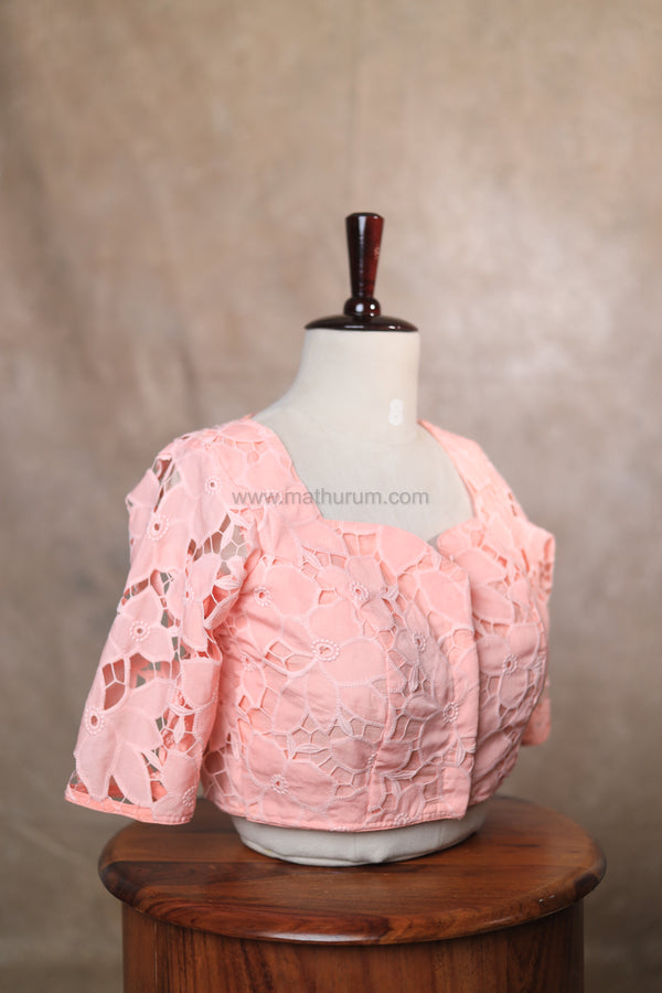Rosette-Peach Blouse (Elbow Sleeve)
