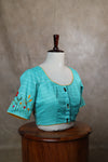 Orchids- Blue&Green Blouse Embroidery (Elbow Sleeve)