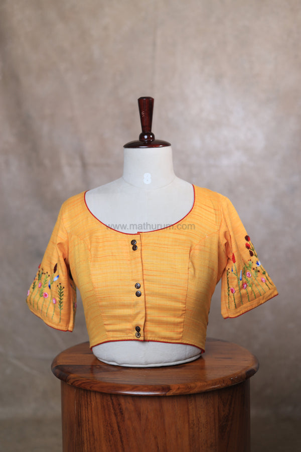 Orchids- Yellow Embroidery Blouse (Elbow Sleeve)