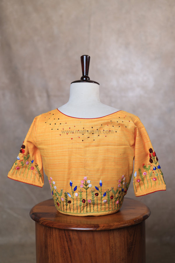 Orchids- Yellow Embroidery Blouse (Elbow Sleeve)