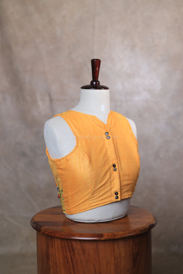 Orchids- Yellow Embroidery Blouse (Sleeveless)