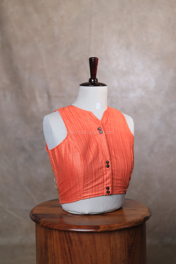 Orchids- Orange Embroidery Blouse (Sleeveless)