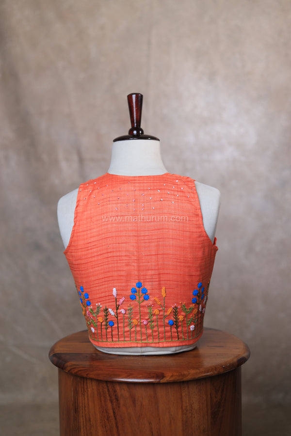 Orchids- Orange Embroidery Blouse (Sleeveless)