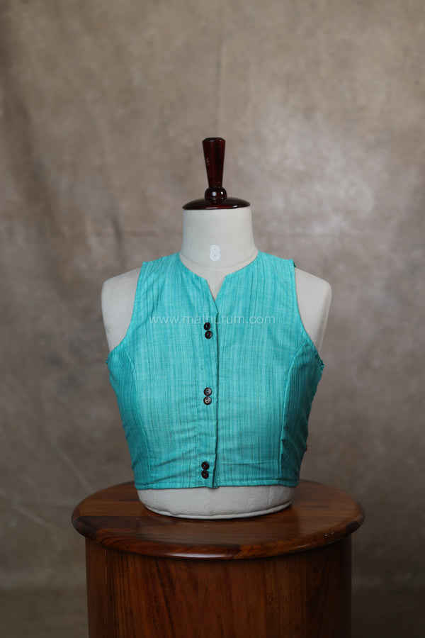 Orchids- Blue&Green Embroidery Blouse (Sleeveless)