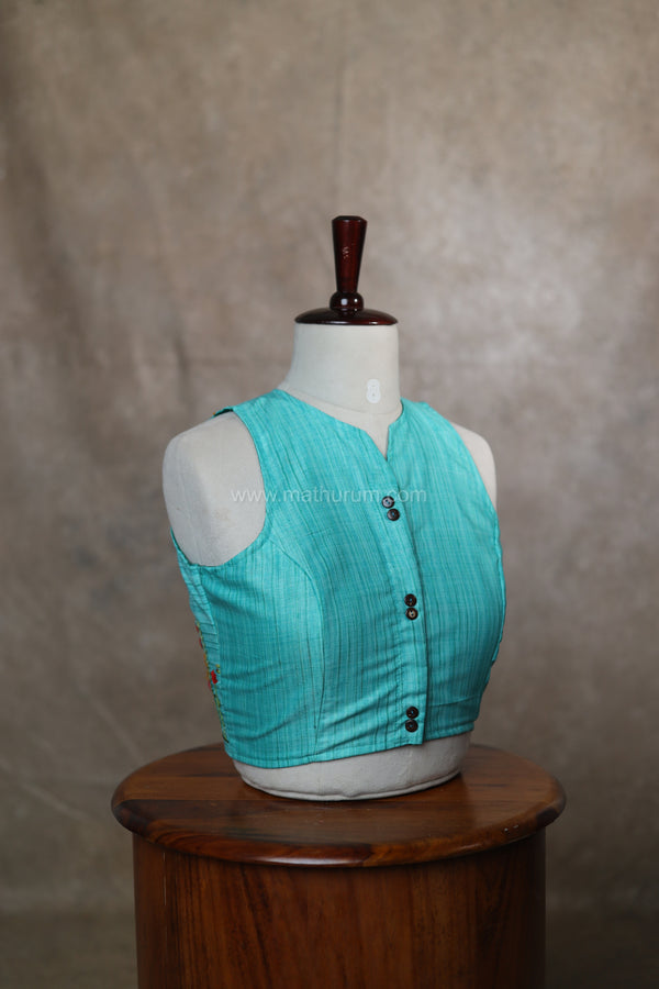 Orchids- Blue&Green Embroidery Blouse (Sleeveless)