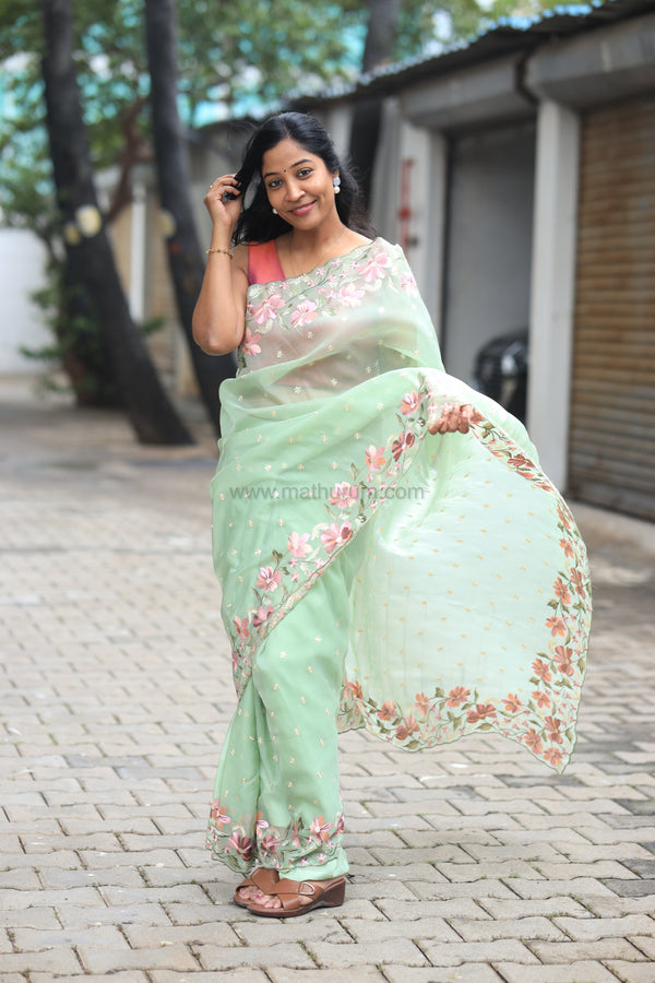 Pearl-Pastel GreenEmbroidery Saree