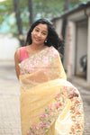 Pearl- Butter Yellow Embroidery Saree